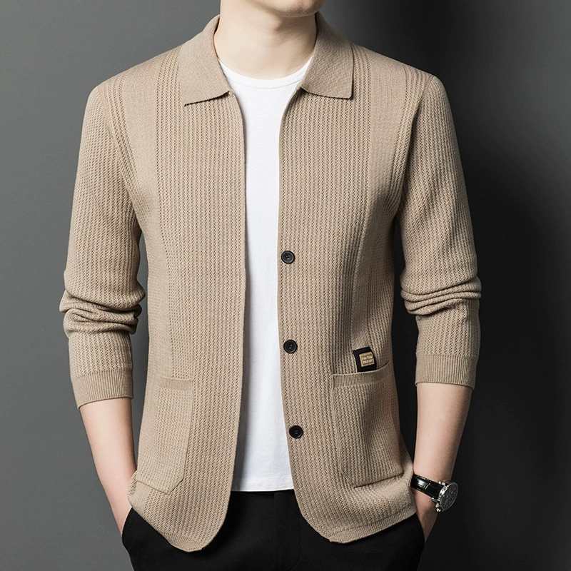 Wool Blend Coat - Высококачественный мужской вязаный кардиган однотонного цвета,