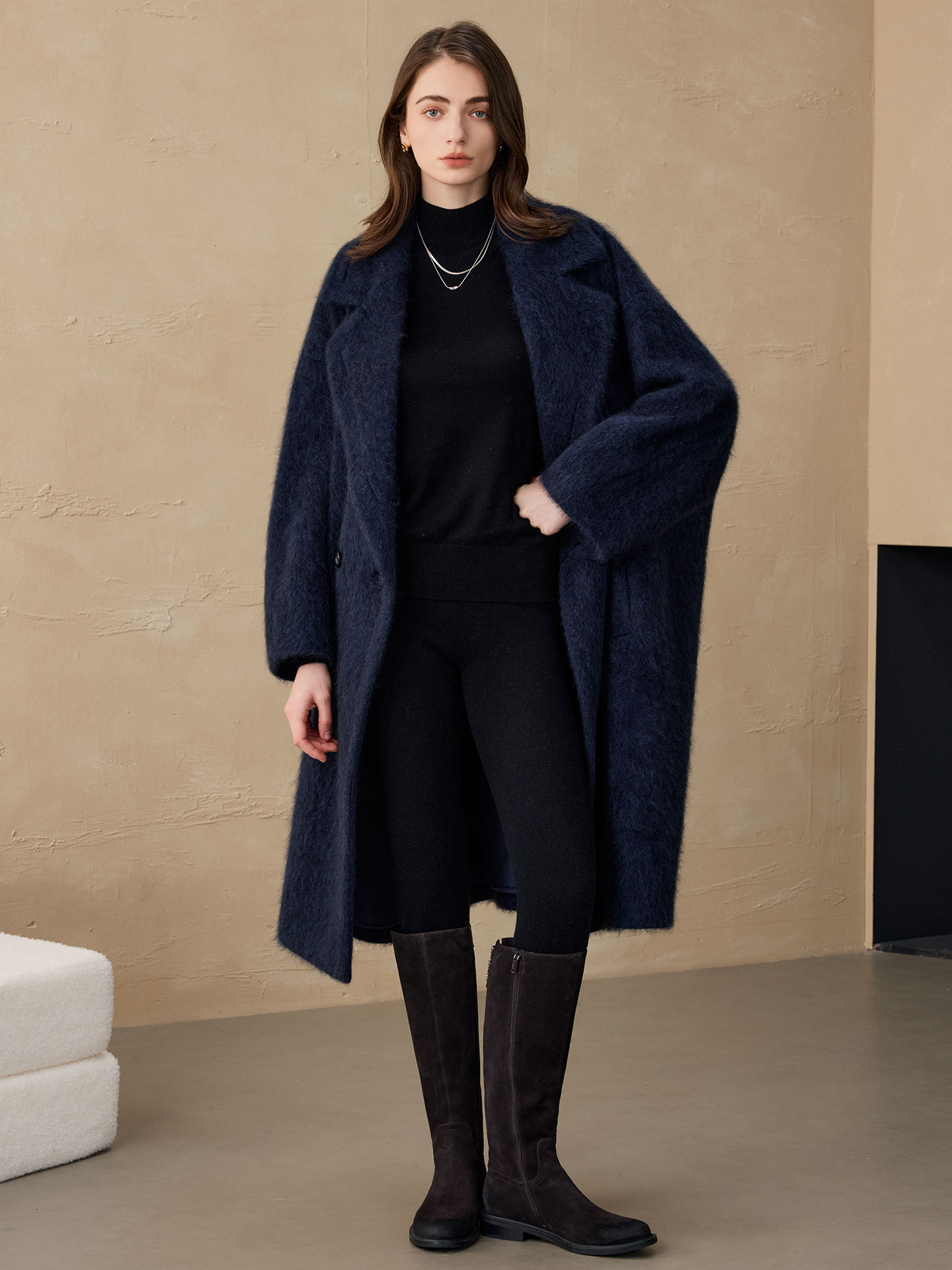 Wool Blend Coat - Женский шерстяной пиджак Allingentle: модный длинный