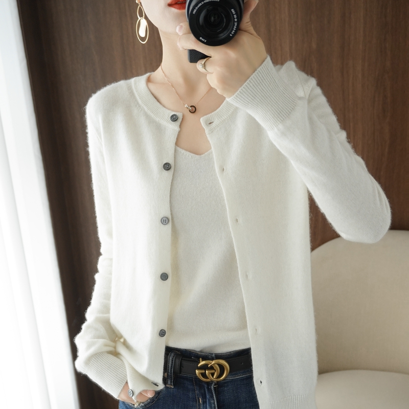 Wool Blend Coat - Женский трикотажный кардиган из натуральной шерсти,